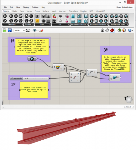 Split a VisualARQ beam in different parts Split a VisualARQ beam in different parts