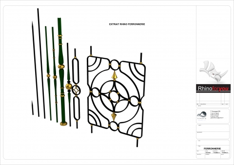 Rhino-Ferronnerie (RHINO-IRONWORKS in english) is composed of a vast library of 3dm blocks and parametric tools developed with Grasshopper and grouped in a Rhino toolbar.
Rhino-Ferronnerie (RHINO-IRONWORKS in english) is composed of a vast library of 3dm blocks and parametric tools developed with Grasshopper and grouped in a Rhino toolbar.
