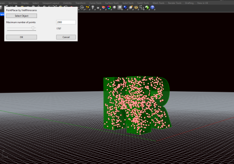 A tool to create random points, vividly representing the 3D space of closed polysurface objects. A tool to create random points, vividly representing the 3D space of closed polysurface objects.
