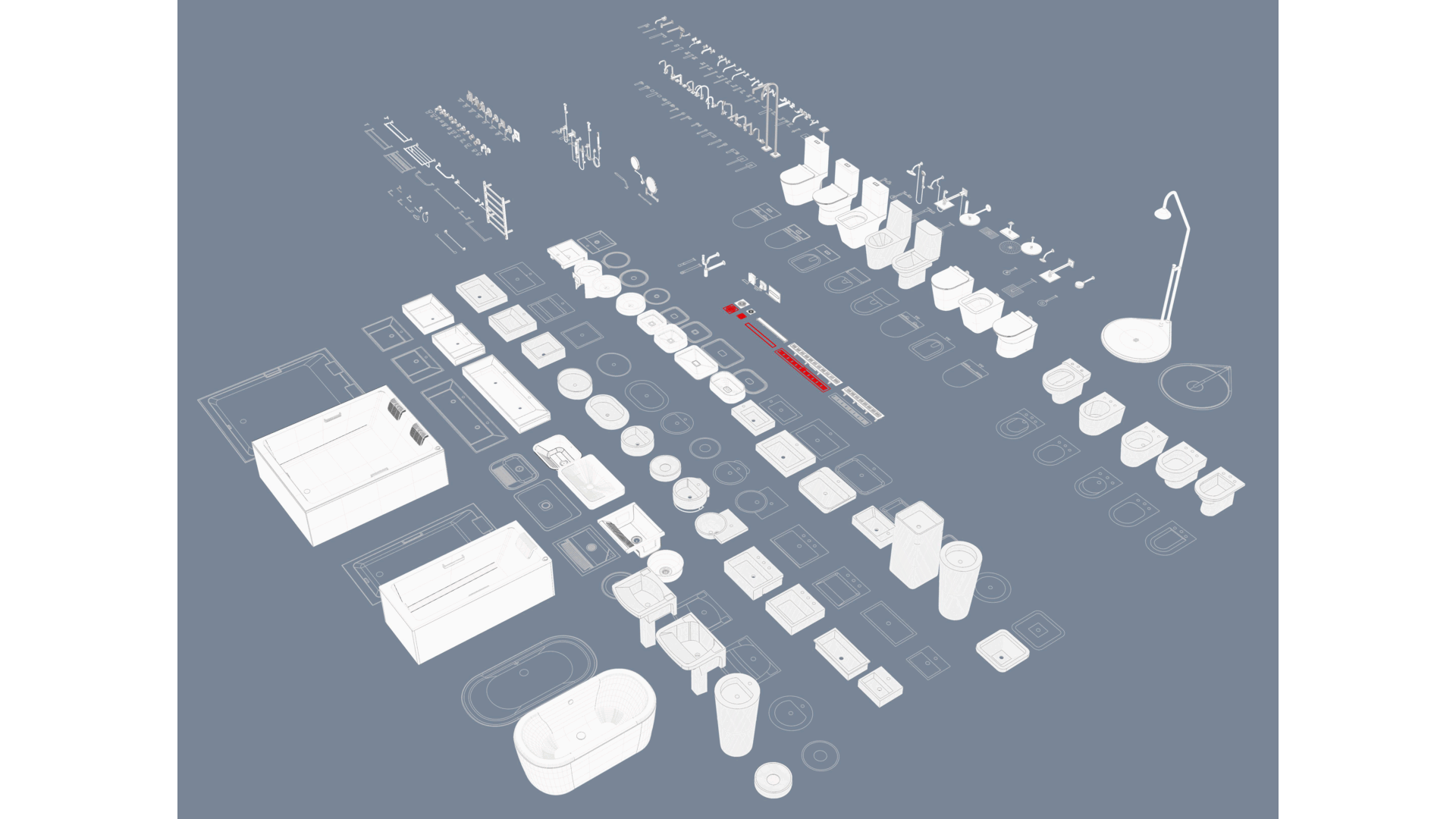 288 bathroom ware blocks - 144 3d model blocks with 144 2d topview representation of those 3d blocks; Also it comes with the Visualarq template file 288 bathroom ware blocks - 144 3d model blocks with 144 2d topview representation of those 3d blocks; Also it comes with the Visualarq template file