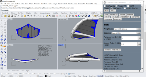KaroroCAD is a fully parametric plugin for Rhino for the design, development and manufacture of Inflatable Kites / Wings for kitesurfing and foiling. Works in R7 and R8 Win/Mac KaroroCAD is a fully parametric plugin for Rhino for the design, development and manufacture of Inflatable Kites / Wings for kitesurfing and foiling. Works in R7 and R8 Win/Mac
