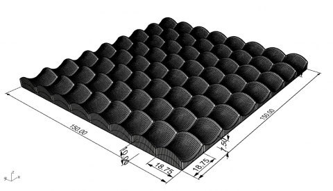 Modulo para parametrizar un patrón de superficie hiperbólica en una placa definida por su ancho, largo y espesor, y el numero de superficies replicada