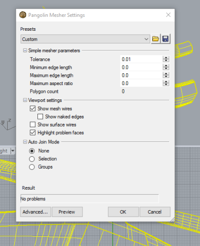 PangolinMesh is a meshing plug-in for Rhino that creates meshes from Rhino polysurfaces. Creates meshes that can be joined from unjoined input geometry
