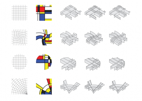 Mondrian inspired 2D composition & neo-plastic 3D form generator
