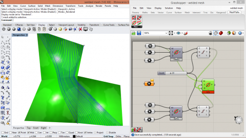 MeshPaths is primary Grasshopper component for finding Geodesic paths (lines) on meshes.
