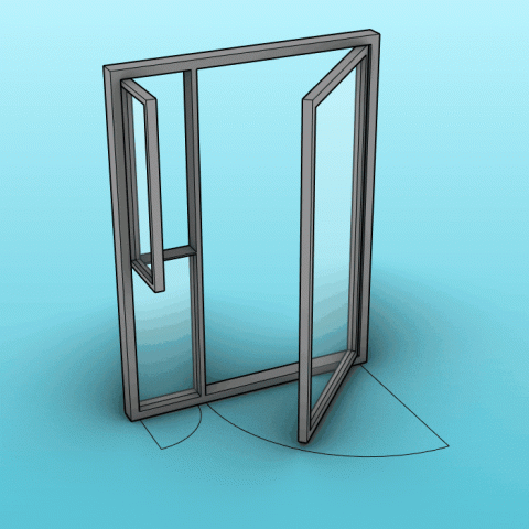 Window composed by a swing door and a swing window and a fixed panel