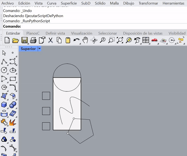 The script generates a plane figure that is a homography of another plane figure selected by the user.