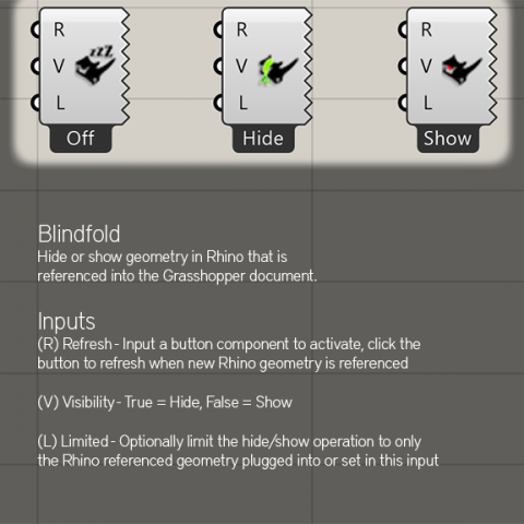 Hide or show geometry in Rhino that is referenced into the Grasshopper document.
