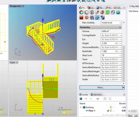 Parametric 2 hand stairs with 12 parametric value such as (height,tread,thickness,....)
(you cant create this with standard stairs in VisualARQ)