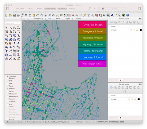 Caribou parses downloaded Open Street Map data into Grasshopper geometry. It is fast, flexible, and feature-rich.