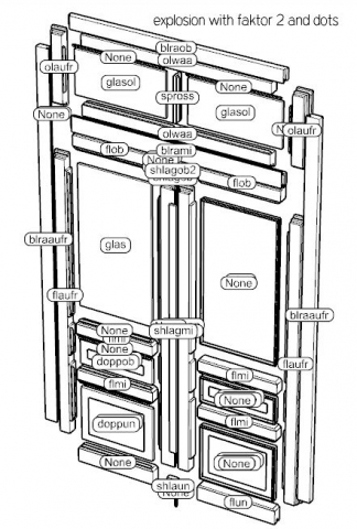 Exploded view of components and labeling
