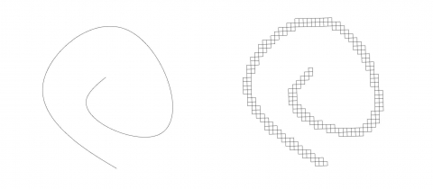 OctaTree voxelization algorithms to 1x1 cells, based on octree principle.
