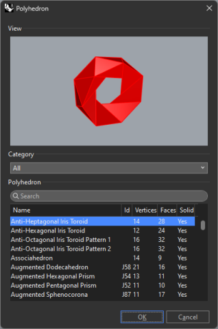 The RhinoPolyhedra plug-in for Rhino allow you to create over 650 different polyhedral shapes.
