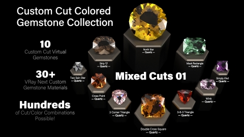 Mixed Cuts 01 Custom Colored Gemstones Custom V Ray 4 Gem Materials Food4Rhino