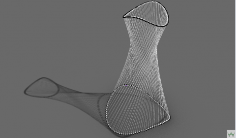 A robotic weaving research outcome that generates paths of loops and knots within a set of trajectorial input points.
