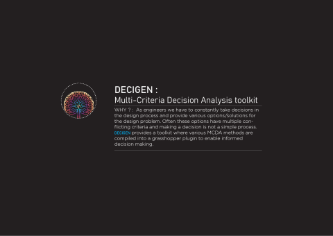 DECIGEN toolkit enables designers and engineers to perform multicriteria decision analysis ( MCDA ) on various design alternatives and rank them.