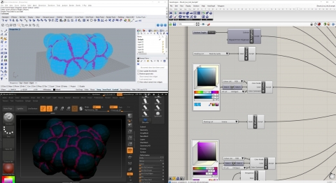 Chameleon creates a live link between Grasshopper and Zbrush to quickly exchange geometry and parametrically set up command sequences.
