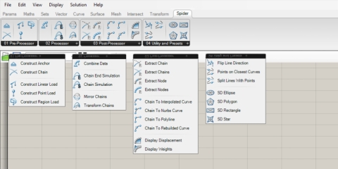 Spider is a Grasshopper plugin written in C#.  It focuses on the structural form-finding method that can simulate different models of hanging chains.