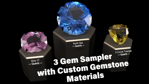FREE 3 Gem Custom Cut Colored Gemstones and Custom V-Ray Next Materials Sampler