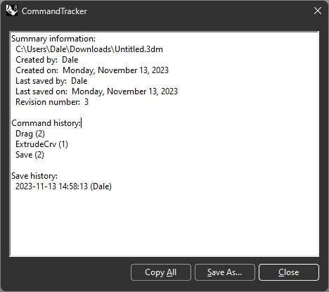 CommandTracker is a simple utility plug-in that tracks the command you run.