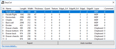 Interactive cutting list from Rhino model
