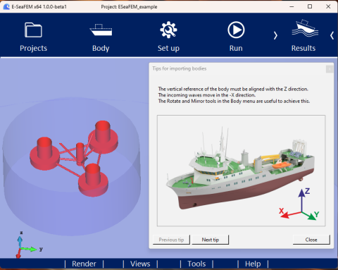 It allows the use of geometries from Rhino to perform seakeeping simulations using the E-SeaFEM. It facilitates the execution of these simulations to non-specialized users.