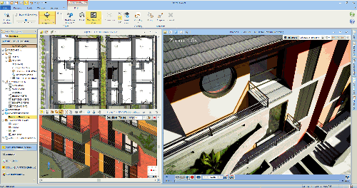 BIM Modeling Software for architecture, terrain modelling, MEP design, dynamic BoQs, project management with Gantt diagram timing and AI rendering.