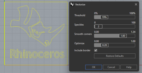 Vectorize is a free, open source image tracing plug-in for Rhino.
