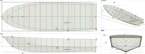 Hull fairing module for powerboats. Create high-performance hull shapes with precise control over Deep-V designs, topsides flare, and transom curves, Generates full hydrostatics.