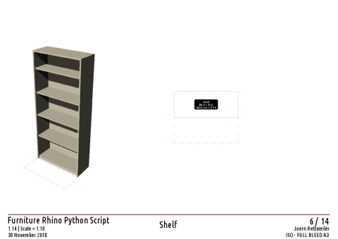 This script will generate furniture as 2d wireframe and 3d polysurfaces, as block
Keywords: Facility Managment, FM, Furniture, Architecture furniture