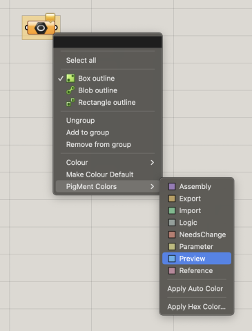 PigMent is a Grasshopper plugin for group color management. Features customizable color presets, automatic color assignment rules, and dynamic color s