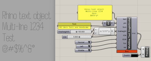 GHPython script to draw text outline (for Single Stoke fonts) like Rhino