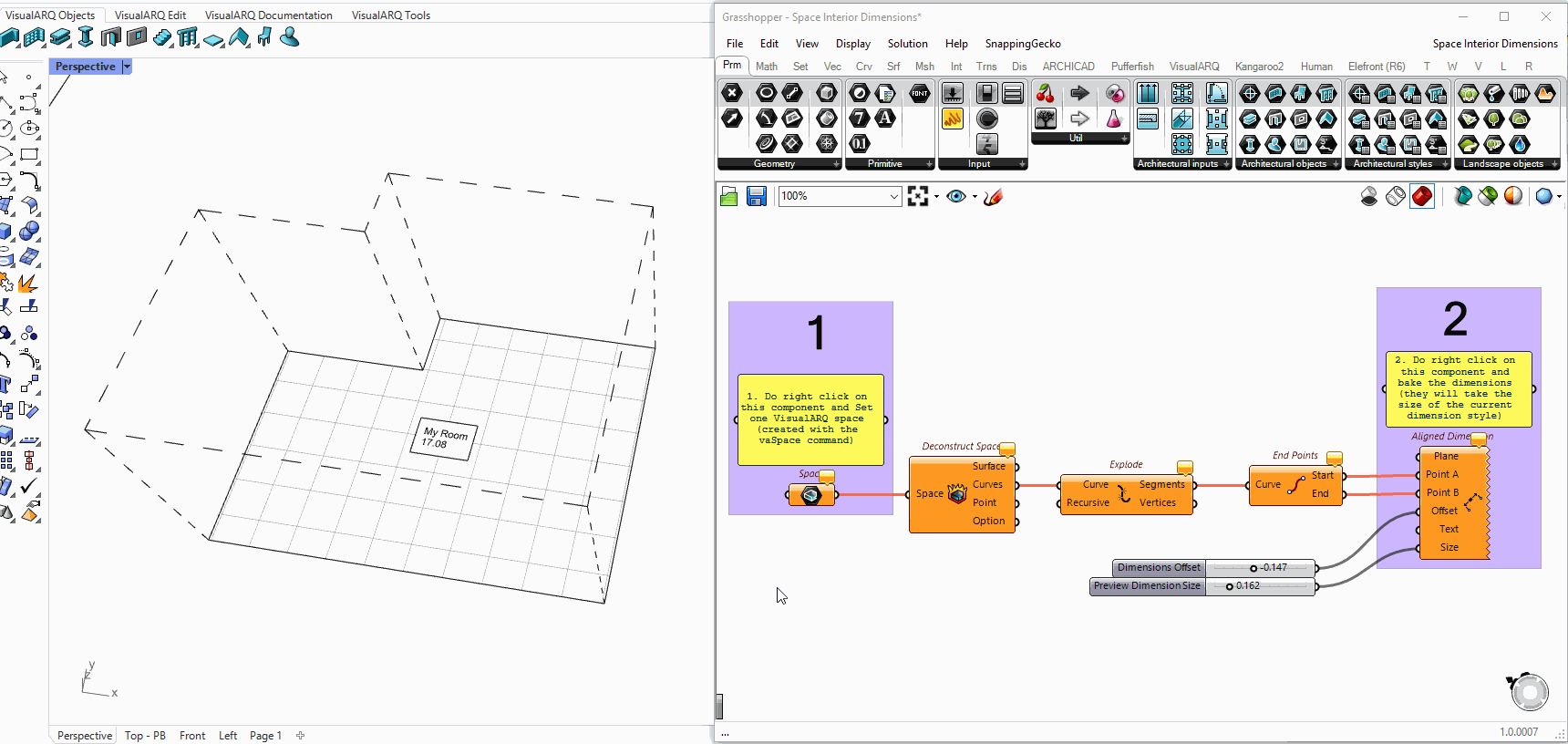 Generates the interior dimensions of VisualARQ spaces