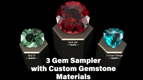 FREE 3 Gem Custom Cut Colored Gemstones and Custom V-Ray Next Materials Sampler