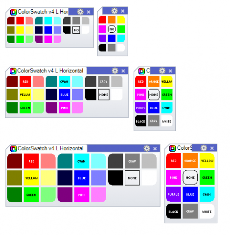 A pack of toolbars that helps you assign predefined colors to your objects with one left click, and select the objects with that color on right click.