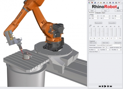 RhinoRobot is a Rhinoceros 3D offline programming and simulation plugin for all kinds of industrial robot applications.
