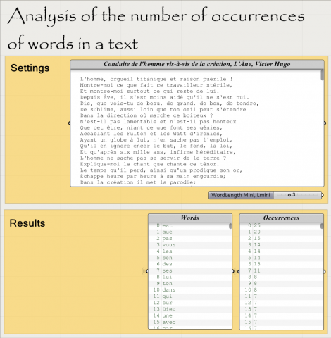 Calculates the number of occurrences of each word in a text
